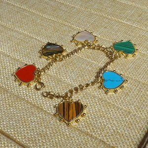 (NWT) 14k Gold Filled Bracelet & Gemstone Heart Charms (HostPick!)